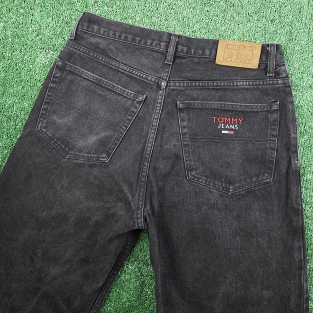 Tommy Hilfiger Tommy Jeans‎ Mens Black Wash Straight Leg Raw Hem Denim 34x32